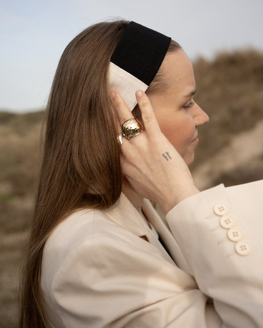 The Signature Linen headband - Black / Off-White